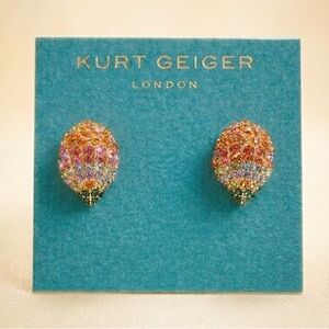 NWT Kurt Geiger London Rainbow Pave Crystal Eagle Head Stud Earrings Gold Tone